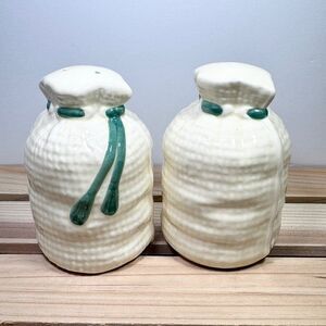 Salt and Pepper Burlap Sack Shakers Vintage Cream Colored Bag